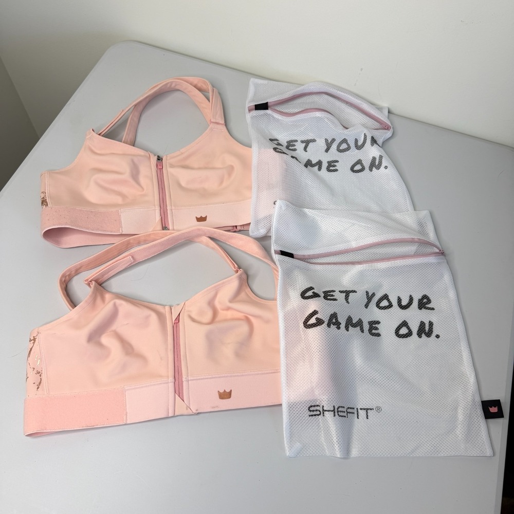(2) SHEFIT FLEX Blush Sports Bra Size Luxe Supportive Activewear Medium Impact